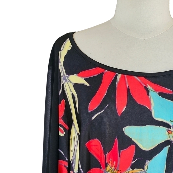 Save The Queen Flowy Viscose Black Floral Sheer Dolman Sleeve top Size Medium - Picture 3 of 16
